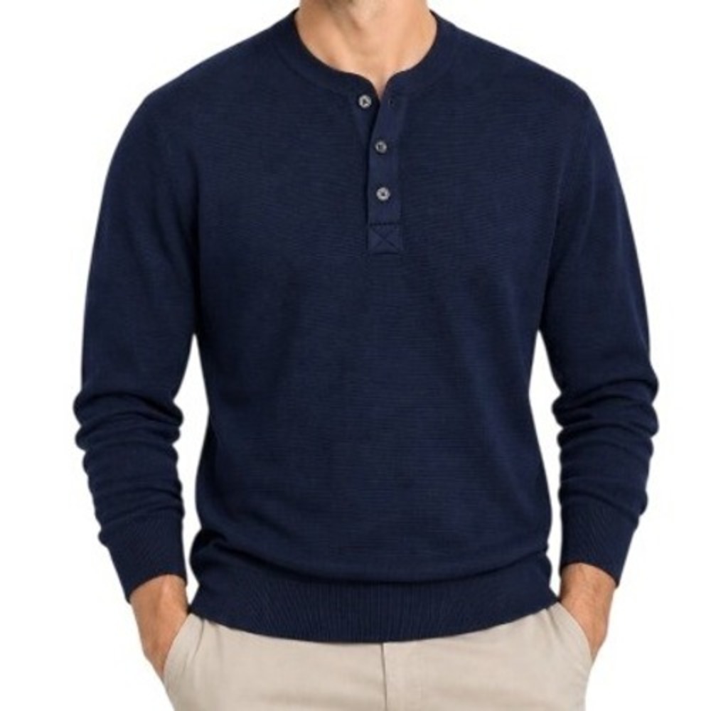 Bonobos Mens M Navy 100% Extra Fine Merino Wool Henley Sweater